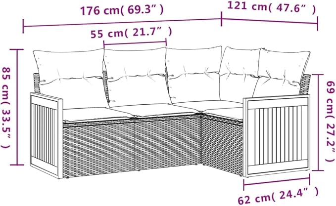 4 Piece Patio Sofa Set with Cushions, Front Porch Furniture Garden Lounge Set Sectional Sofa Patio Conversation Set for Garden Piazza Negotiation Area Exhibition Black Poly Rattan