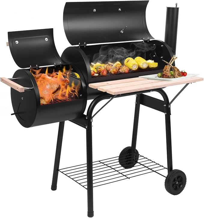 Karl home Charcoal Grill Offset Smoker, Charcoal Barbecue Grills with Spacious Cooking Area, Barrel BBQ Grill and Smokers Combo for Outdoor Balcony Picnics Party Camping