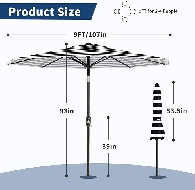 GarveeLife 9FT Patio Umbrella Outdoor, Table Umbrella with Push Button Tilt and Crank, 8 Sturdy Ribs UV Protection Waterproof for Garden, Pool, Market, Deck