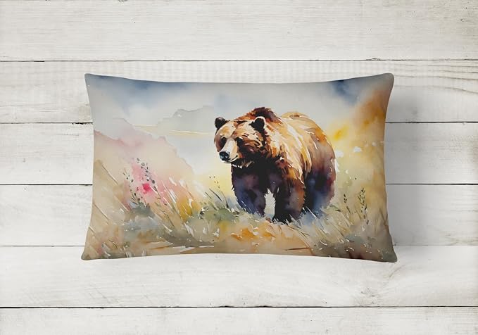 Caroline's Treasures DAC2930PW1216 Grizzly Bear Throw Pillow Machine Washable, Indoor Outdoor Decorative Pillow for Couch, Bed or Patio, 12HX16W