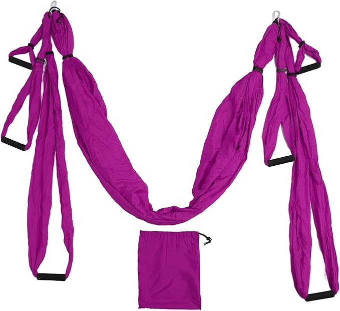 Aerial Yoga Swing Set, Polyester Cotton Yoga Hammock Set, Adjustable Improve Flexibility Yoga Hammock for Physical Exercise (Purple)