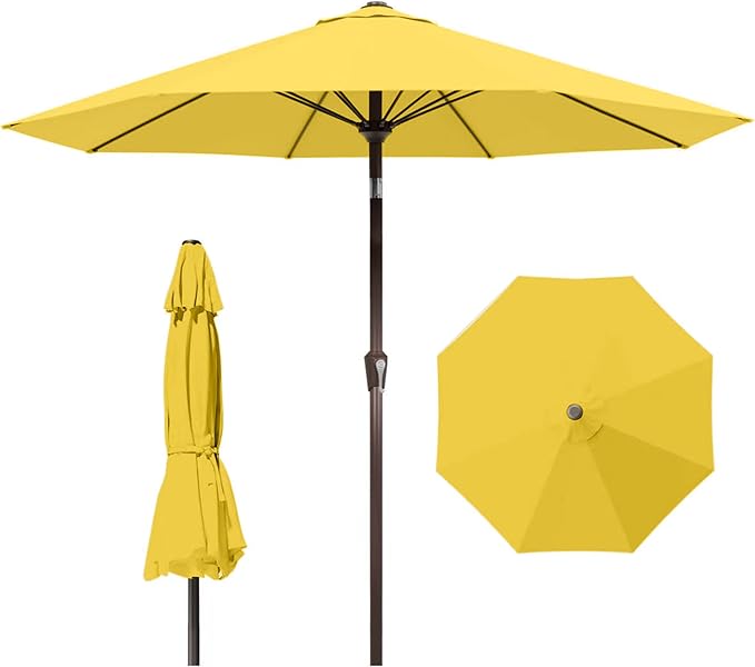 9ft Patio Umbrella with Push Button Tilt and Crank,Outdoor Market Table Umbrella UV Protection 8 Sturdy Ribs for Backyard,Garden,Pool,Deck(Yellow)
