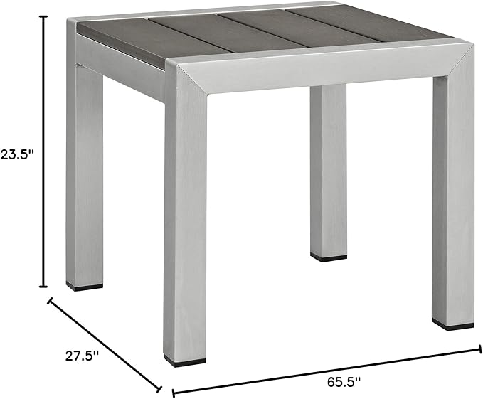 Modway Shore 3-Piece Aluminum Outdoor Patio Furniture Set in Silver Gray, Seating For Two