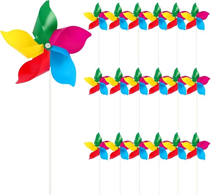 NOVWANG 20 Pack Rainbow Pinwheels for Kids Garden Yard | Plastic Wind Spinners, Kids Party Crafts Birthday Festival, Garden Lawn Yard Camping Patio Decor, Colorful Pinwheels