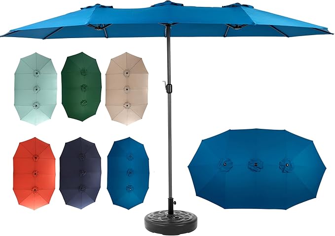 15ft Umbrella Outdoor Patio - Double-Sided Large Market Rectangle Umbrellas with Crank Handle for Patio Garden Yard Pool (No Base)