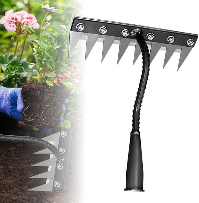 Iron Weeding Rake 2.0, 2026 New 5/6/7/8 Teeth Carbon Steel Garden Weeder Rakes, Heavy-Duty Garden Hand Weeder Puller Tool for Yard Lawn and Gardens, Iron Rake for Gardening and Weedings (8 Teeth)