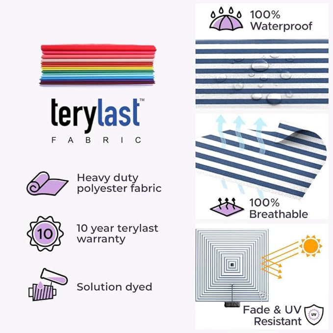 Midtown Umbrellas 9 x 9 Ft Outdoor Cantilever Patio Umbrella w/Terylast Navy Stripes Fabric - Rotate 360° Offset Patio Umbrella, Deck Patio Umbrella, Backyard Umbrella & Garden Umbrella - Black Frame