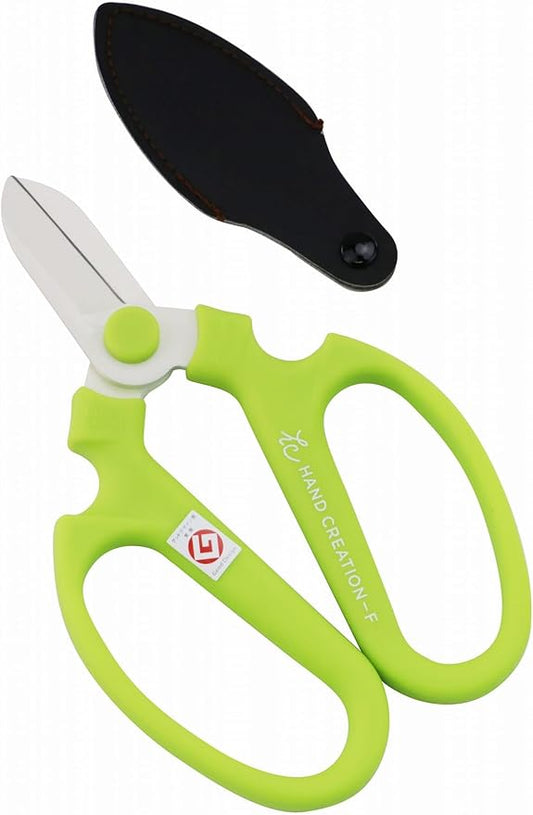 Japanese Floral Scissors - SAKAGEN Hand Creation, Professional Ultra Sharp Flower Shears for Floral Design, Ikebana & Gardening, Made in Japan, F-170 (Light Green)