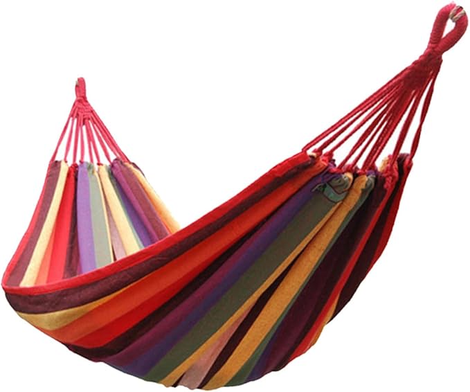 ibasenice Outdoor Camping Hammock Canvas Striped Portable Hanging Chair 190x85cm Rainbow Color for Patio Garden Swing and Indoor Use