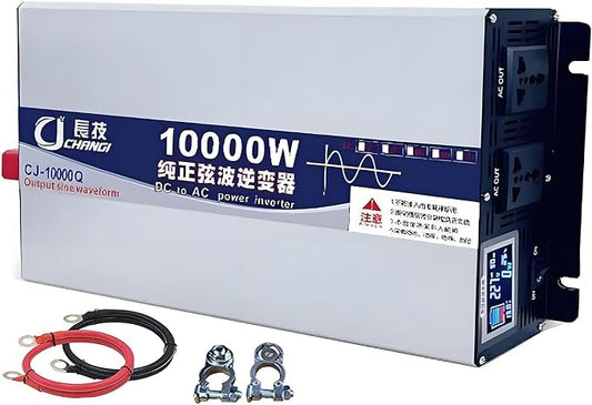 Upgraded high Power 6000W 8000W 10000W 12000W 16000W Pure Sine Wave Power Inverter 12V 24V 48V DC to 110V 220V AC Converter with LED Display for Car/RV Home Solar System(10000W,24vto220V)