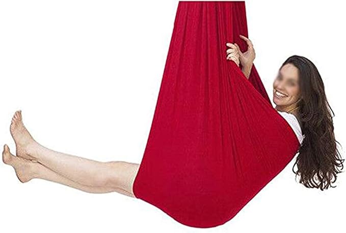 Kids Nylon Swing Hammock Indoor with Special Needs Elastic Parcel Steady Seat Swing Cuddle Hammock for Children Child and Teens Load Up to 200kg (Color : Red, Size : 100 x 280 cm (L x W))