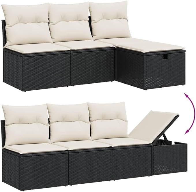 vidaXL Patio Sofa Set with Cushions 8 Piece, Outdoor Conversation Set, Sectional Sofa for Balcony Garden, Modern Style, Black Poly Rattan