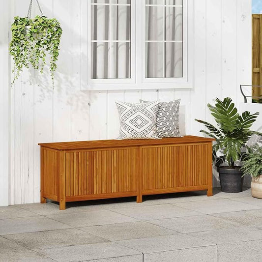 69" Acacia Deck Box, Oiled Brown, Water-Shedding Storage for Cushions/Blankets/Shoes, Outdoor & Indoor