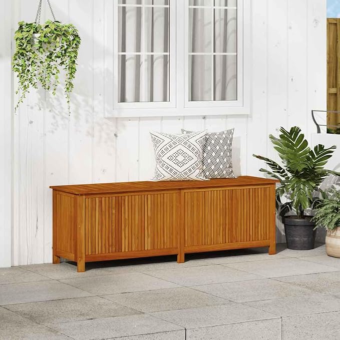 Solid Acacia Wood Storage Box with Waterproof Bag, 68.9 in x 19.7 in x 22.8 in Large Outdoor Storage, Wood for Patio Garden Essentials