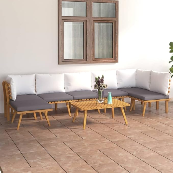 Patio Lounge Set with Cushions,Patio Furniture Sets,Patio Conversation Sets,Outdoor Furniture Sets,for Garden,Backyard,Outdoor,8 Piece Solid Acacia Wood