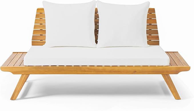 Christopher Knight Home Outdoor 2 Seater Acacia Wood Loveseat and Coffee Table Set, Teak and White