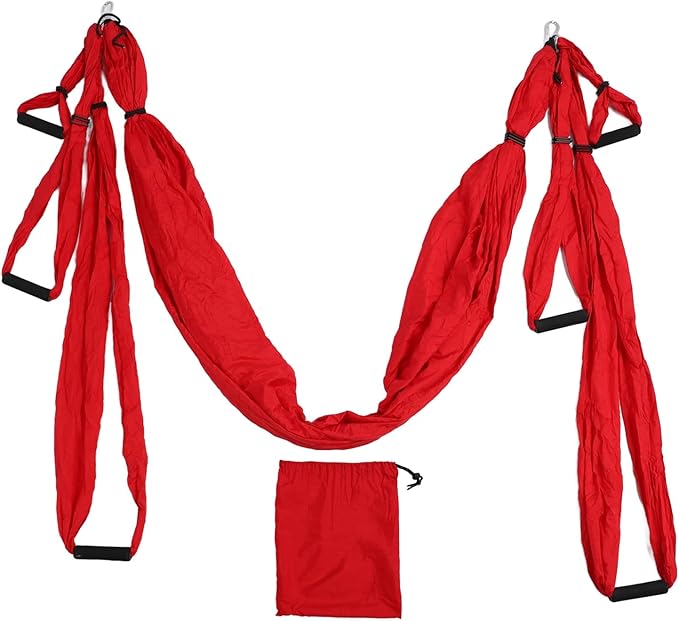 Aerial Yoga Swing Set, Polyester Cotton Yoga Hammock Set, Adjustable Improve Flexibility Yoga Hammock for Physical Exercise (Red)