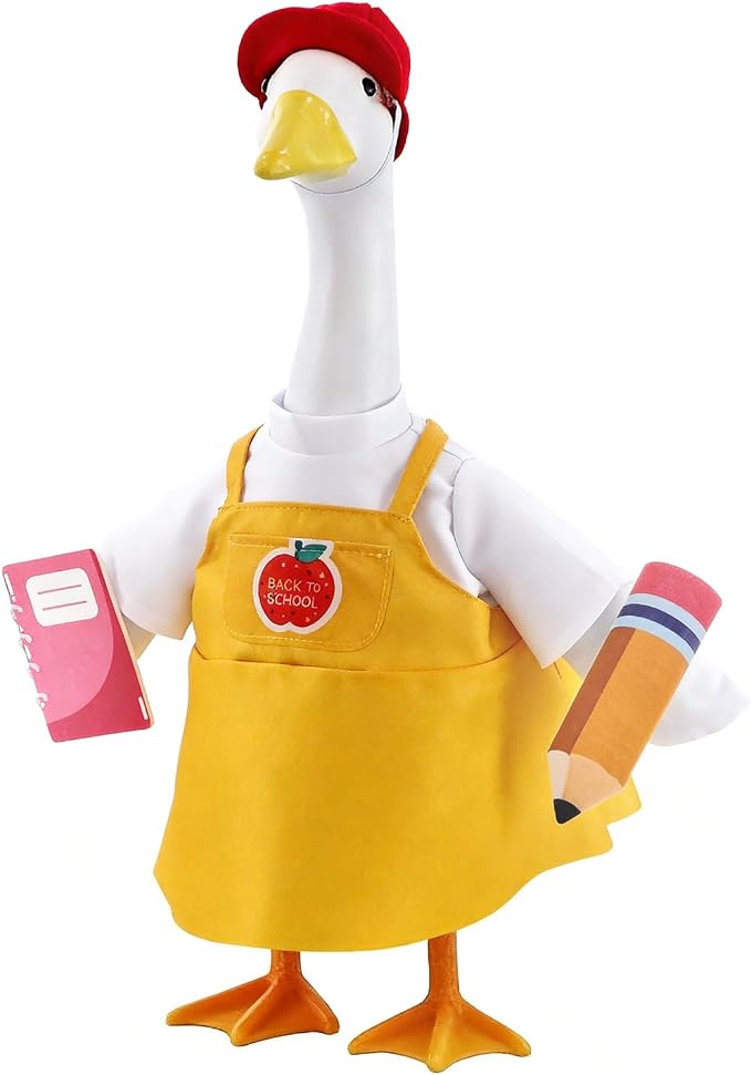 Back to School Porch Goose Outfits,23 Inch Cement Plastic Statues Porch Goose with Pencil and Notebook, Classroom Goose for First Day of School, Outdoor, Garden, Yard, and Patio Decor