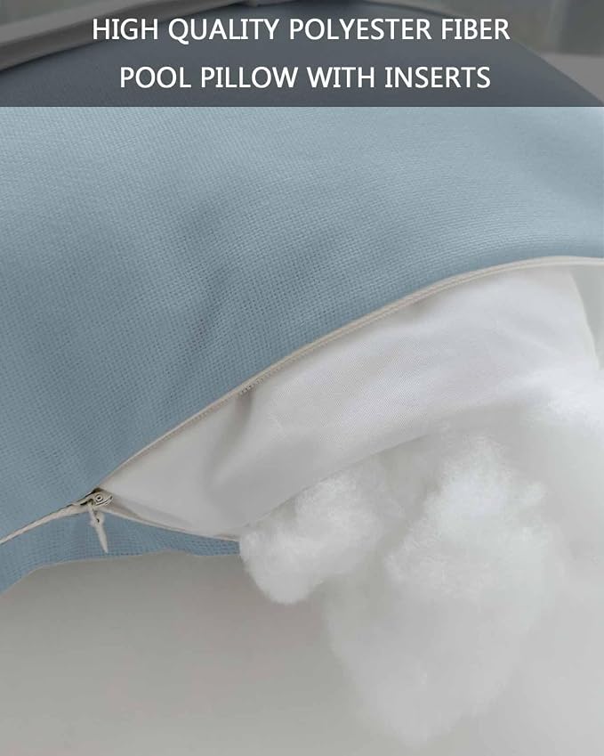Outdoor Pillow for Lounge Chair with Strap & Insert Winter Sky Blue Recliner Head Pillow Solid Color Waterproof Headrest Patio Lumbar Pillows for Beach Pool Office Chaise Chair 11x16 Inch