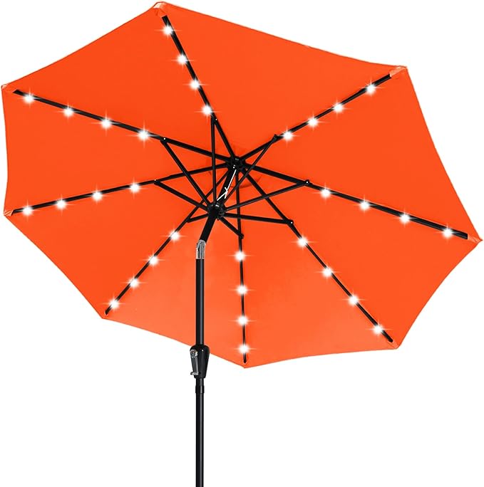 ABCCANOPY Outdoor 11FT Solar Led Patio Umbrellas with 32LED Lights (Orange)