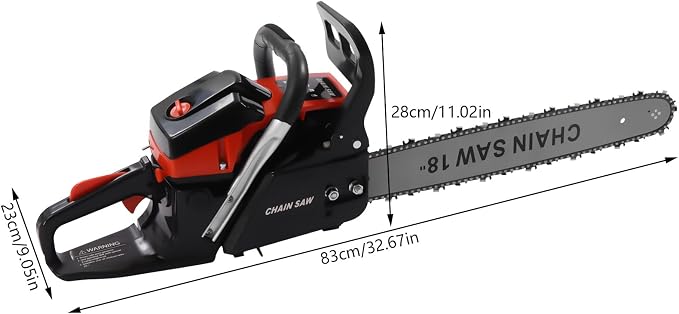 18Inch Gas Chainsaw, 2-Stroke 4.4HP Engine Handheld Gas Power Chain Saw with Air-cooled, Pull Start Petrol Saws Set for Wood Cutting, Garden Pruning, Forest Logging, 10500RPM