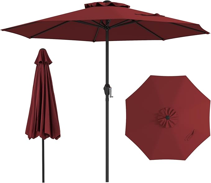 Tangkula 8.5 FT Patio Umbrella, Double-Tier Outdoor Umbrella with Crank Handle, 8 Sturdy Ribs, Sun-Protective Canopy for Market Table Pool Deck Garden Backyard (Wine)