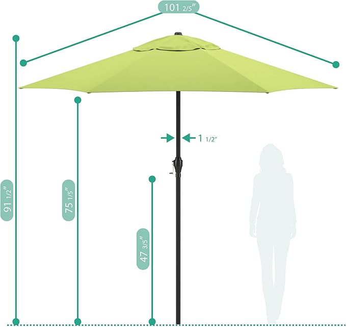 Sunline 9 ft Patio Umbrella with Crank & Push Button Tilt, Outdoor Market Umbrella with UV Protection & Wind Vent, Metal Frame for Deck, Pool & Table, Lime
