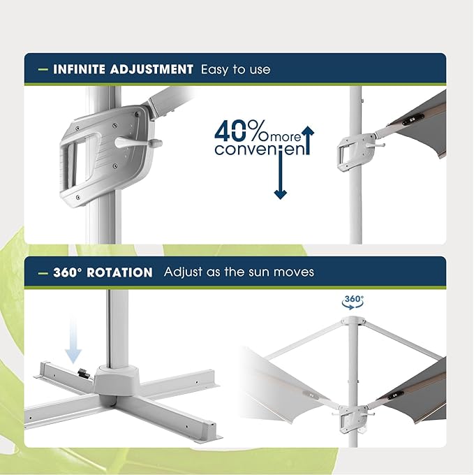 wikiwiki 12FT 2 Tiers Cantilever Patio Umbrella with Solar Lights, Offset Umbrella Outdoor Patio with 360 Rotation and Unlimited Tilting System, Heavy Duty Umbrella with Cross Base, Grey