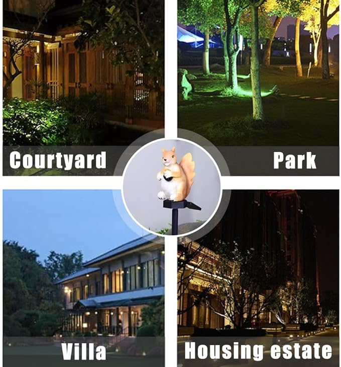 Solar Lights Outdoor, Decorative Animal & Flower Shaped Landscape Lights with Warm/Colorful LED, Auto On/Off Waterproof Solar Powered Decor for Yard Lawn Patio Gift Idea (Warm-Squirrel-1Pack)