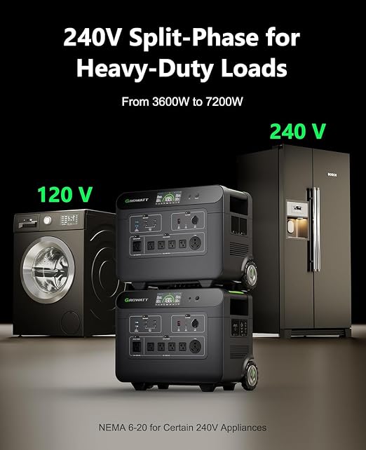 GROWATT HELIOS 3600 Portable Power Station, 3600Wh LFP Battery, Expandable to 240V/7200W AC Output, Up to 36kWh, Solar Electric Generator for Whole House Backup, RVs, Emergencies