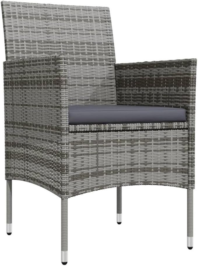 BOWERY HILL 7 Piece Outdoor Patio Dining Set, Glass Tabletop, Durable PE Rattan and Powder-Coated Steel, Gray and Black Finish, Weather-Resistant Garden Furniture for Terrace and Balcony