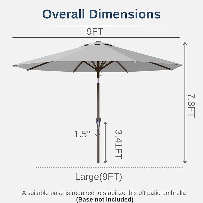 9ft Patio Umbrella with Push Button Tilt and Crank,Outdoor Market Table Umbrella UV Protection 8 Sturdy Ribs for Backyard,Garden,Pool,Deck(Light Gray)
