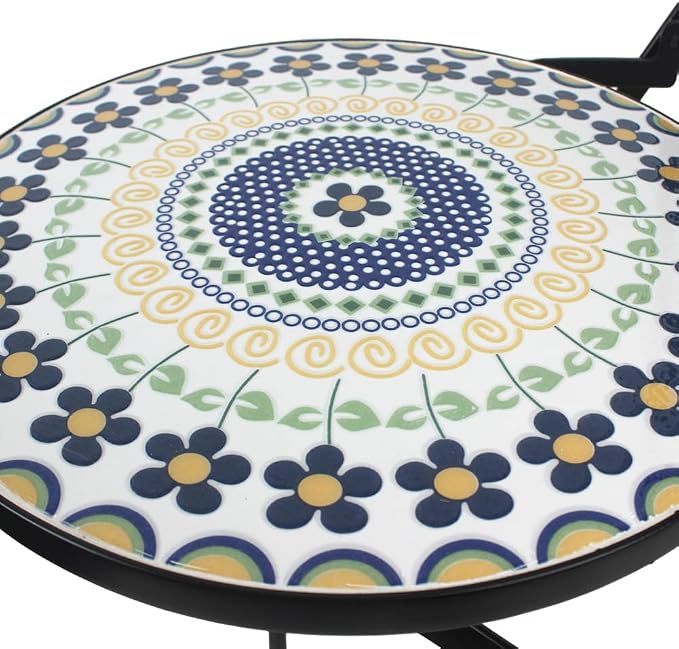 3 Piece Bistro Sets Mosaic Tile Round Table Folding Chairs Garden | Set of 3 Patio Furniture 23.6" Table and 2 Chairs Outdoor Bistro Chairs Artistic Table for Balcony Porch Apartment Backyard