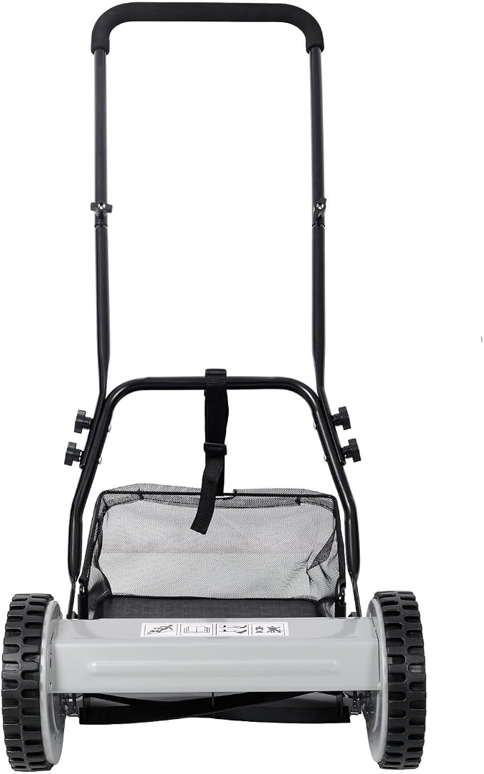 14-Inch 5-Blade Push Reel Lawn Mower with Grass Catcher, Adjustable Height 0.6-1.8 Inch, Manual Hand Push Mower with Heat-Treated Alloy Steel Blades, Gas-Free Grass Cutter, Gray