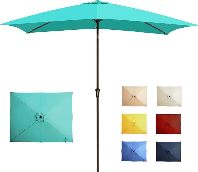 6.5x10FT Rectangular Patio Umbrella with Push Button Tilt & Crank Lift for Garden,UV Protection Outdoor Umbrella for Deck,Pool and Yard,Turquoise