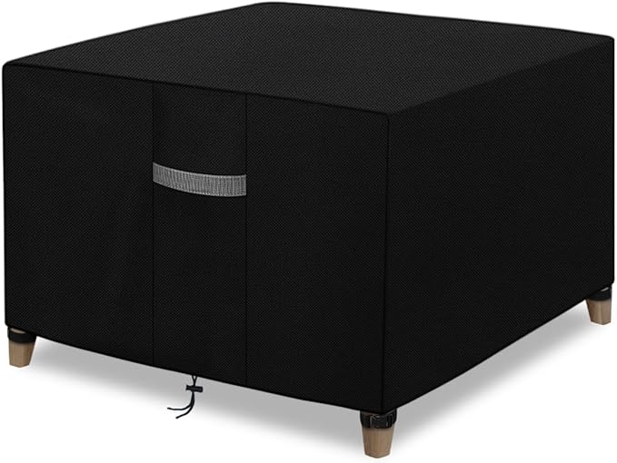 Dokon Patio Ottoman Covers Waterproof Outdoor Side Table Cover with Air Vents, Windproof Anti-UV Heavy Duty Oxford Fabric Patio Furniture Covers, Square (28"L x 28"W x 17"H) - Black