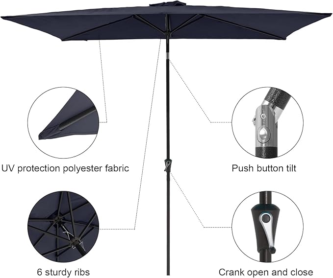 COBANA 6.6 x 9.8ft Rectangular Patio Umbrella, Outdoor Table Market Umbrella with Push Button Tilt/Crank,Patio Umbrella Rectangular for Backyard, Garden