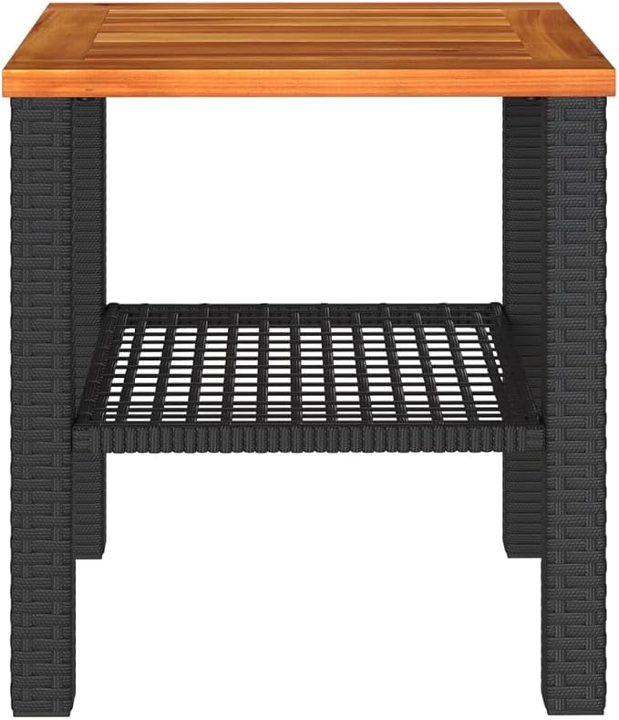 vidaXL Patio Table, Outdoor Coffee Table, Patio Furniture, Square Garden Table with Wooden Top for Lawn Backyard, Black Poly Rattan Acacia Wood
