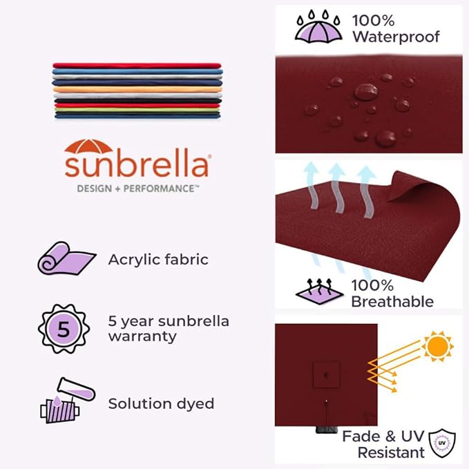 Midtown Umbrellas 9 x 9 Ft Outdoor Cantilever Patio Umbrella w/Sunbrella Burgundy Fabric - 360° Rotate Offset Patio Umbrella, Deck Patio Umbrella, Backyard Umbrella & Garden Umbrella - Black Frame