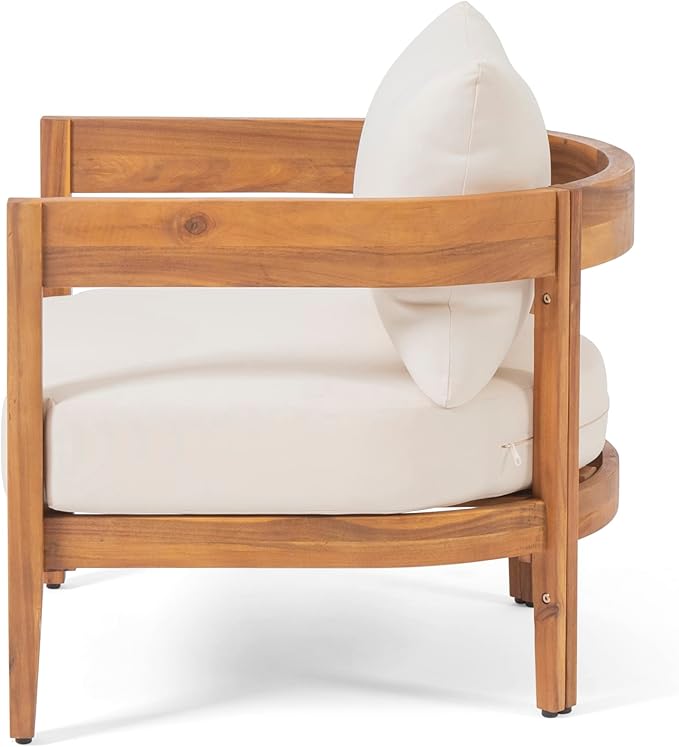Merax Outdoor Acacia Wood Frame Single Chair with Cushions for Patio,Garden