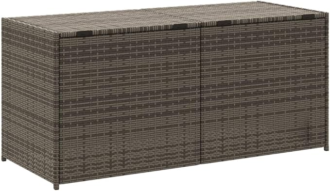 74.8 Gal Outdoor Storage Box Gray PE Rattan Deck Box with Water-Resistant Bag, Gas Spring Lid & Steel Frame, Patio Furniture for Garden, Pool Toys, Cushions