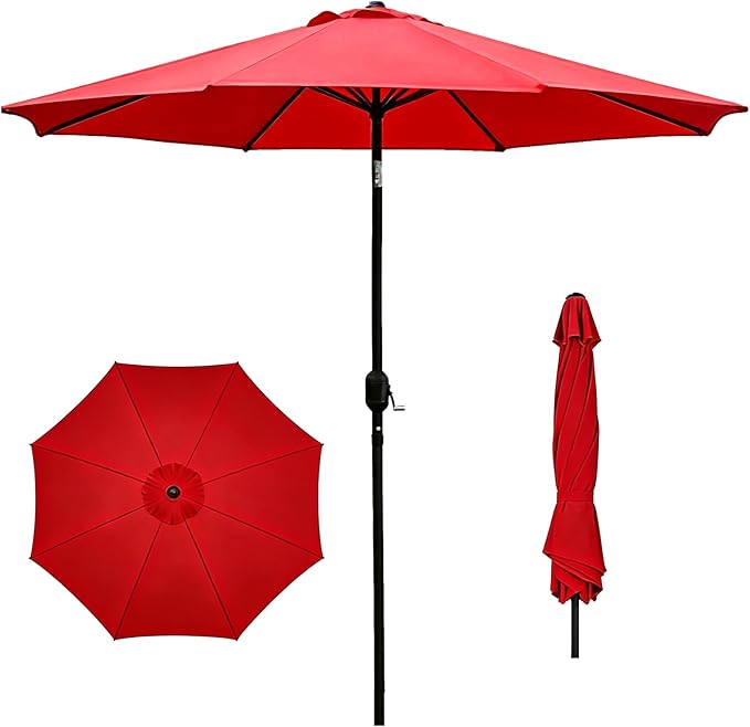9FT Patio Umbrella Outdoor Table Market Umbrella with Push Button Tilt & Crank, 8 Sturdy Ribs Waterproof UV Protection Fade-Resistant for Garden, Deck, Backyard, Pool