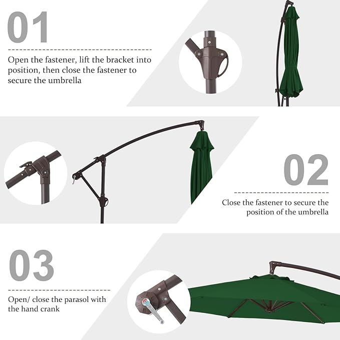 10FT Patio Umbrella, Outdoor Offset Cantilever Umbrella with Sturdy 8 Ribs and Reinforced Base, Easy Tilt Adjustment for Backyard Pool Garden,Green