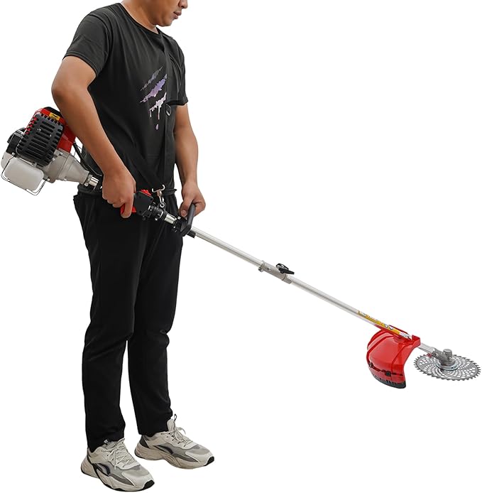 Gasoline Brush Cutter 2-Stroke8500RPM Gas Weed Wacker Brushs Cutter and Gas String Trimmer 2-Cycle Extreme Duty with Fuel Tank Multi Garden Tools Brush Cutters Weed Wacker for Yard Lawn (52CC+1700W)