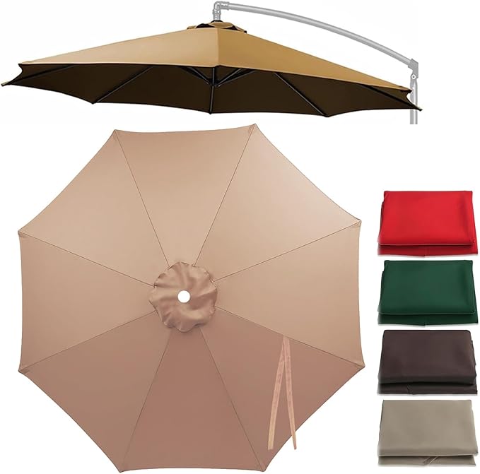 Cantilever Umbrella Replacement Canopy 7.5ft/9ft/10ft/11ft 6/8 Ribs, Fade Resistant Outdoor Offset Patio Umbrella Fabric Cover, Waterproof Shade Top for Deck
