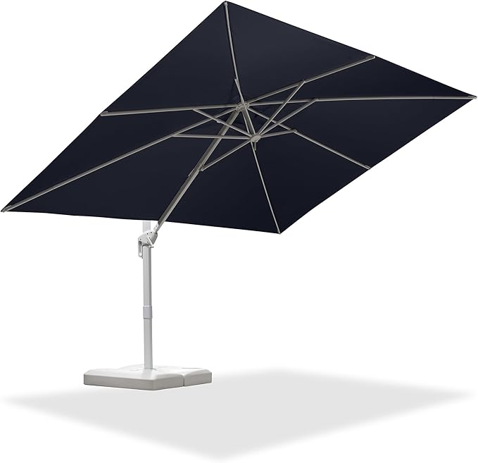 PURPLE LEAF 9' × 11.5' Patio Umbrella White Cantilever Umbrella Aluminum Square Outdoor Offset Umbrella Hanging Windproof with 360° Rotation for Garden Deck Pool, Navy Blue