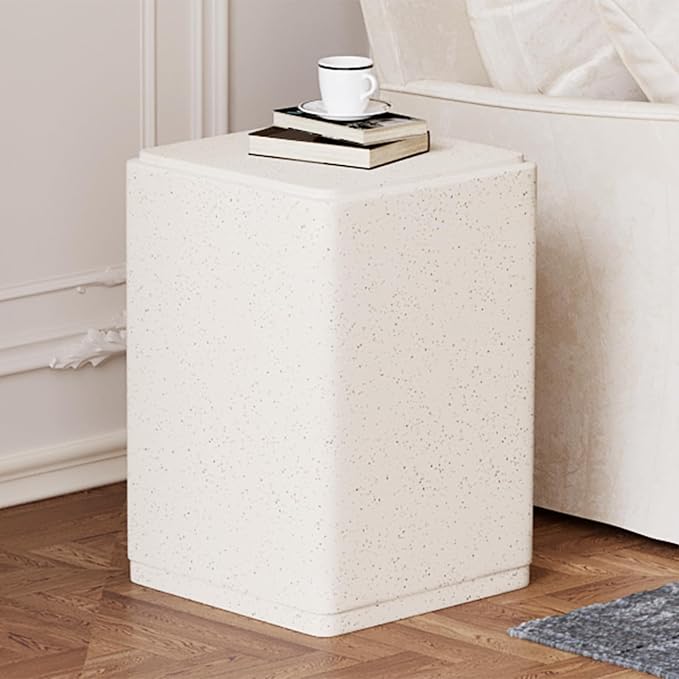 SUNBURY Outdoor Concrete Side Table, 20" H Outdoor End Tables, Cement Accent Table for Patio, Rectangular Modern Garden Small Garden Stool for Patio, Backyard, Spotted White