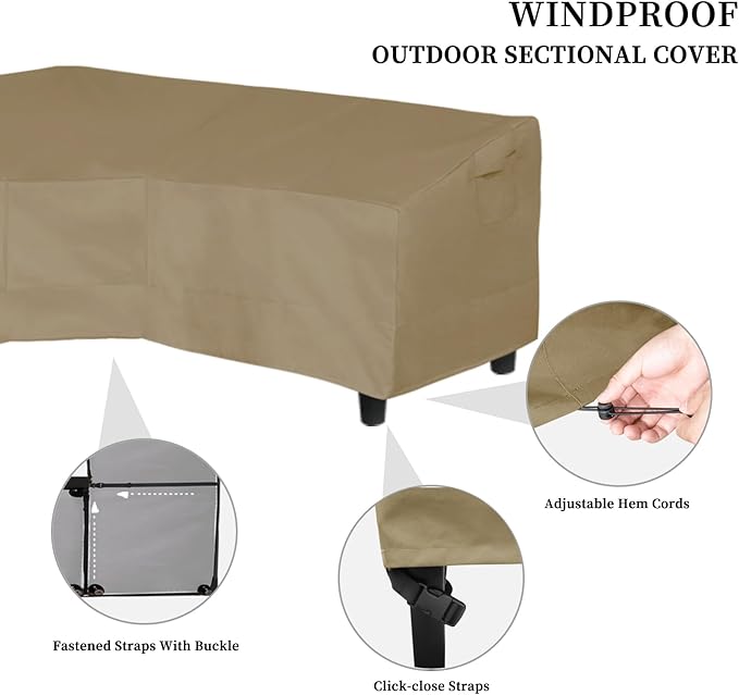 Easy-Going 600D Patio V-Shaped Sectional Sofa Cover, Waterproof Outdoor Sectional Cover,Heavy Duty Garden Furniture Cover with Air Vent 89" L (on Each Side) x 33.5" D x 31" H, Camel
