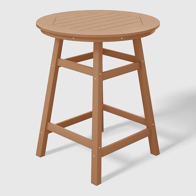 WestinTrends Outdoor 35" HDPE Round Patio Counter Height Bar Table, Teak