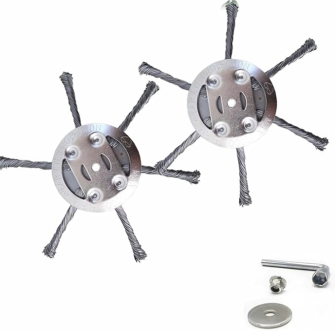 Voltriox Trimmer Head for Weed Eater, Heavy Duty Wire Brush Cutter Attachment with Adapter Kit, Weed Removal Tool for Grass, Moss, Pavement Cracks and Yard Maintenance, Fits Trimmers (2PCS)